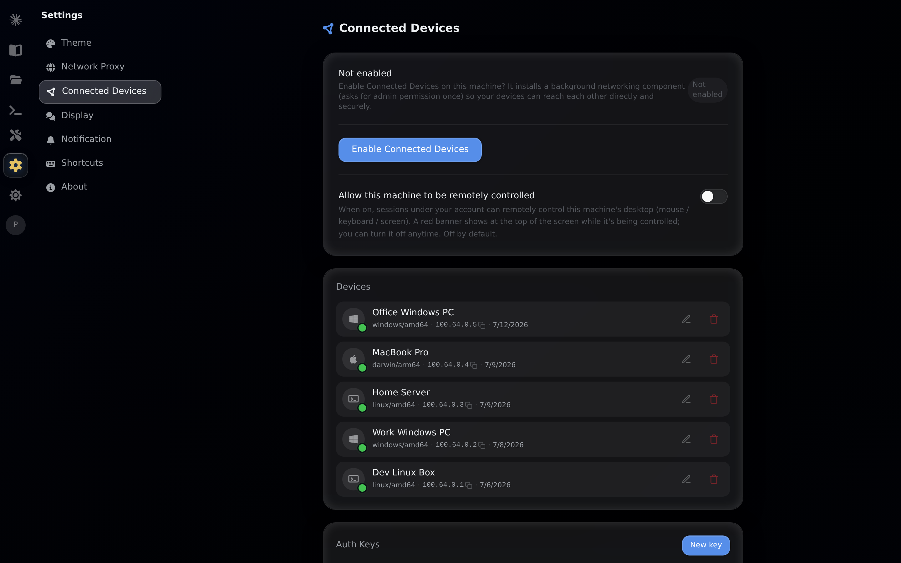 Settings page showing Device Interconnect toggle: Click Enable Connected Devices to turn it on